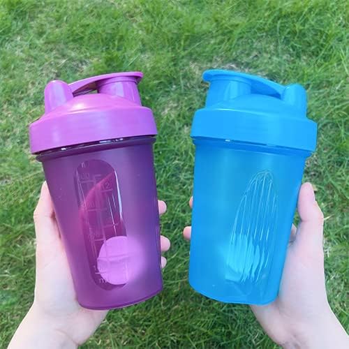 Shaker Bottle Protein Shakes and 16-Ounce/400ML Shaker-Bottle with Whisk Balls,Non-BPA plastic(Blue+Purple(2PCS))