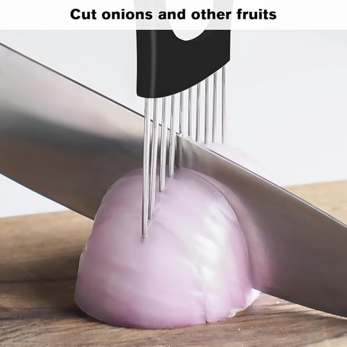 Onion Holder for Slicing, 2025 New Stainless Steel Onion Slice Holder Lemon Slicer Vegetable Cutter, Kitchen Chopper Slicing Assistant Tool for Meat, Onion, Potato, Tomato (B-3PCS)