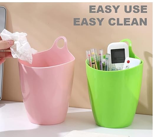 QUALIALL Declutter and Organize with Our Hangable Desktop Trashcan - Small, Multifunctional, and Stylish - Perfect for Makeup Brushes, Lint, and More! Plastic Pink Green White, 3packs