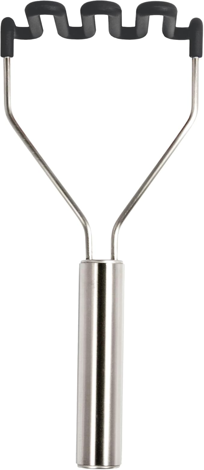 Tovolo Silicone Potato Masher Stainless Steel Handle Charcoal Gray Dishwasher Safe Heat Resistant Non Scratch Handheld Coil Wire Potato Smasher for Nonstick Pans Ergonomic Kitchen Food Prep Tool