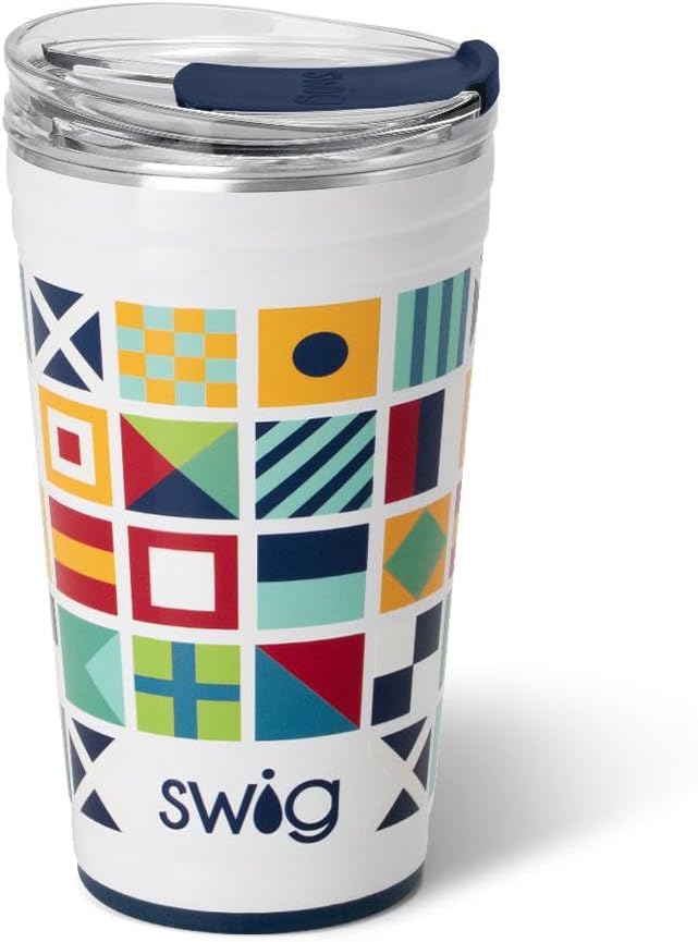 Swig Life 24oz Party Cup, Stackable Insulated Tumbler with EZ Flow Lid, Cup Holder Friendly, Dishwasher Safe, Stainless Steel, Large Travel Tumbler for Hot and Cold Drinks (Nauti Girl)