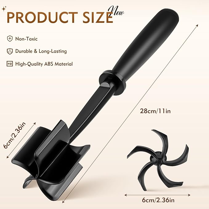 Meat Masher, Ground Beef Chopper Tool with 5 Curve Blades & Ergonomic Non-Slip Handle, Nylon Hamburger Smasher Tool Heat Resistant Non Stick(Black)