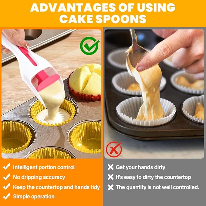 2pcs Cupcake Scoop Batter Dispenser Cake Pastry Spatula Spoon Cupcakes Shovel with One-Touch Sliding Button Cake Batter Distribution Too(COLOR:white)