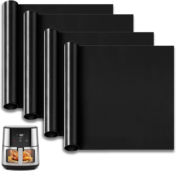 Oven Liners for Bottom of Oven, 10"x9.7" Reusable Non-Stick Heat Resistant Toaster Liners Toaster Mat for Chefman TurboTouch Easy View 8 QT Air Fryer, 4 Pack