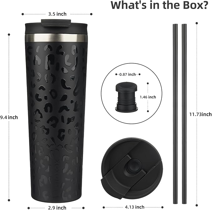 BJPKPK 30oz Insulated Tumbler With lid And Straw Stainless Steel Tumblers Travel Coffee Mug Reusable Thermal Cup,Black Leopard