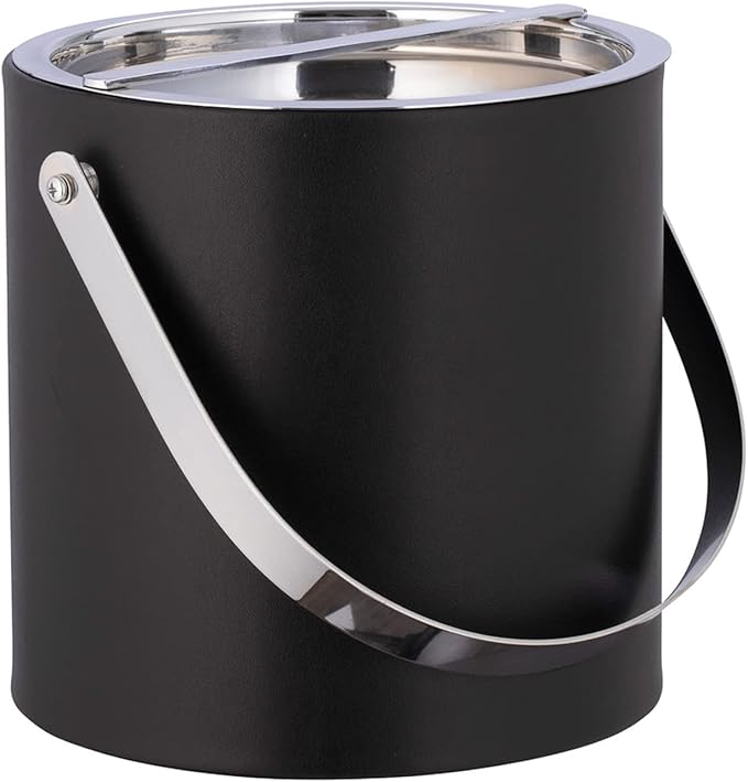 Kraftware MANHATTAN 3qt Ice Bucket with Polished Chrome Arch Handle & Bridge Cover: Black