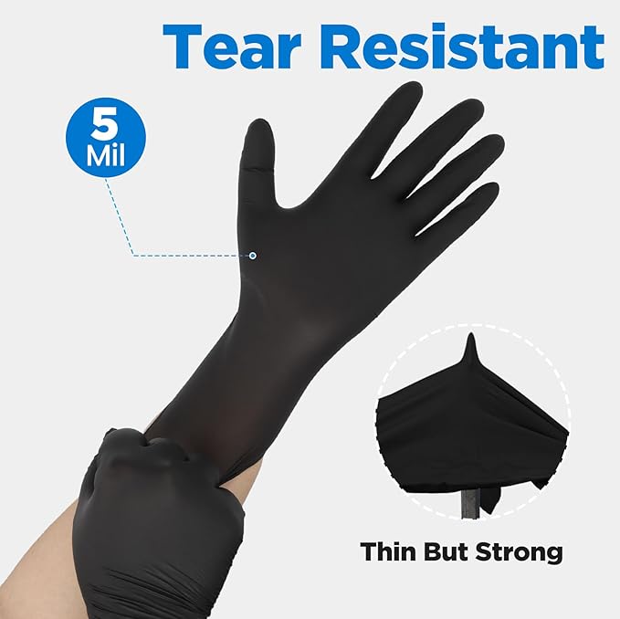 Food Grade Nitrile Gloves for Cooking Food Prep, 5 Mil 100Pcs Black Gloves Disposable, Latex & Powder Free, Textured, Ambidextrous Fit, for Hair Dye, Cleaning, Tattooing