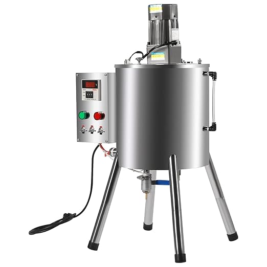120W 110V Heated Mixing Tank, Stainless Steel Heating Stirring Pot with Stirrer & Temperature Control, for Lipstick Filling, Candle Making, Melting Shoe Polish Ointment Petroleum Jelly (30L)