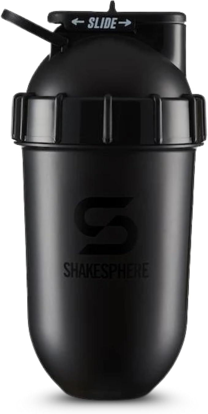 SHAKESPHERE Shaker Bottle - 24oz Leak-Proof Protein Shaker Bottle for Pre Workout, Smoothie and Powder Drink Mixes, No-Blade Mixer for Gym, BPA-Free, Easy Clean & Easy to Carry (Glossy Black)