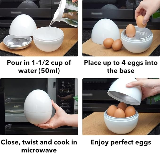 Microwave Egg Boiler 4 Egg Capacity Microwave Egg Cooker for Hard Boiled Eggs Microwave Egg Maker Under 9 minutes Medium and Hard Boiled Egg Cooker Rapid Egg Boiler Microwavable Egg Poacher