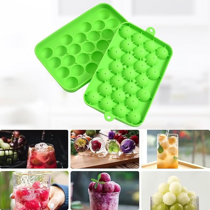 Ice Ball tray, Round Ice Trays, Pack of 2 Small Round Ice Trays, Silicone Tiny Ice Ball Trays, Easy-Release 25pcs Small Ice Ball, for Freezer, Cocktail, Whiskey, Juice, BPA Free
