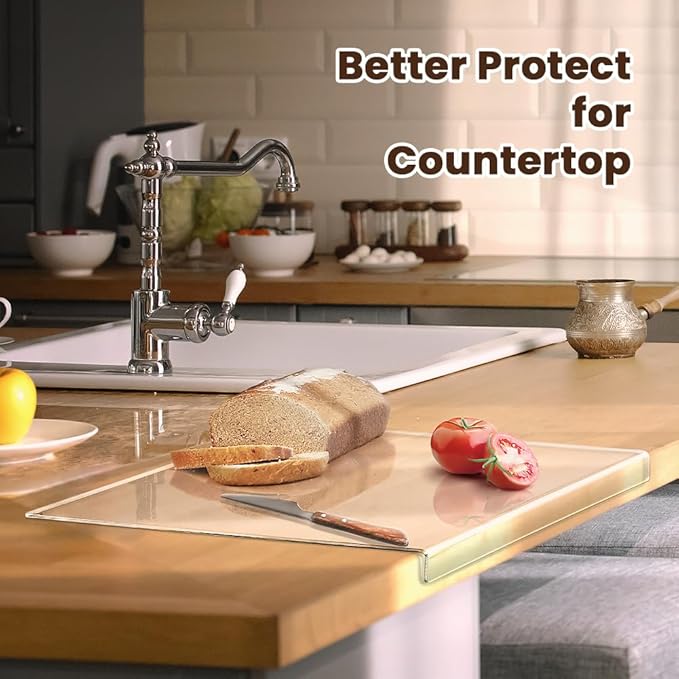 Acrylic Cutting Board with Counter Lip, 16x12 Inch Clear Cutting Boards for Kitchen Counter, Cutting Board Non Slip for Countertop Protector, Apartment Essentials Kitchen Decor Gifts