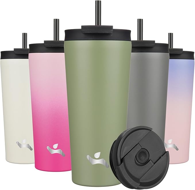 Konokyo 22 OZ Insulated Tumbler with Lid and 2 Straws Stainless Steel Water Bottle Vacuum Travel Mug Coffee Cup,ArmyGreen