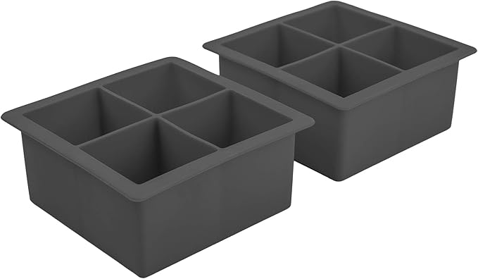 Tovolo Large Ice Cube Trays Set of 2 XL for Cocktails Whiskey Drinks, Big Square Ice Cube Molds Silicone Freezer Trays, BPA Free Dishwasher Safe Easy Release, Charcoal Gray