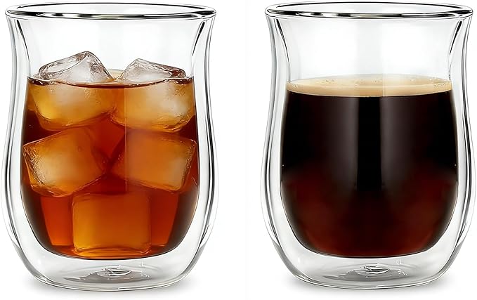 Easyworkz Double Walled Glass Coffee Mugs,Set of 2 (8.5 fl oz / 250ml) - Clear Borosilicate Glass Cups for Coffee, Tea, Whiskey, Cocktails & All Beverages