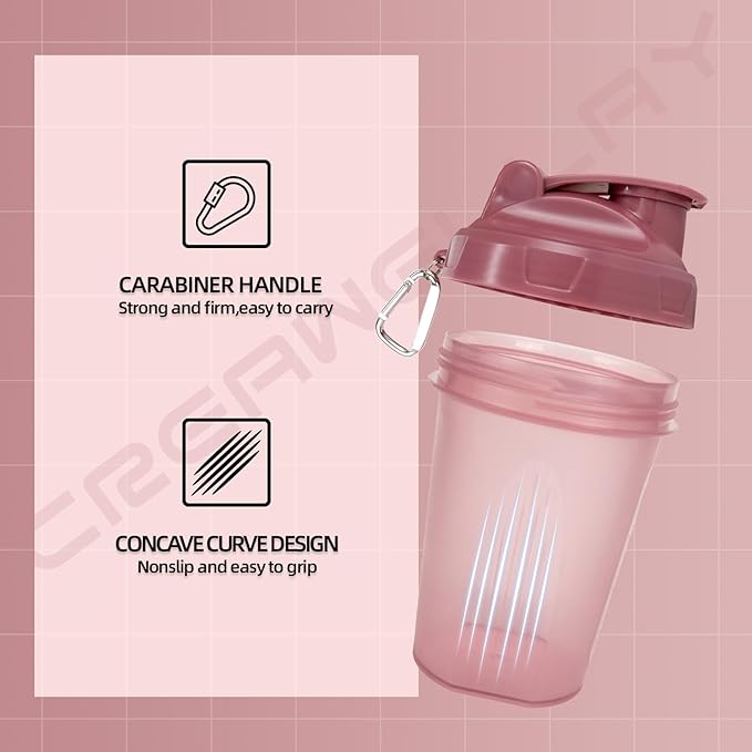 2 Pack Shaker Bottles for Protein Mixes, 17 oz Small Protein Shaker Bottle with Handle, Gym Shaker Cups with Blending Ball for Pre Workout, BPA-Free & Dishwasher Safe (Blue, Pink)
