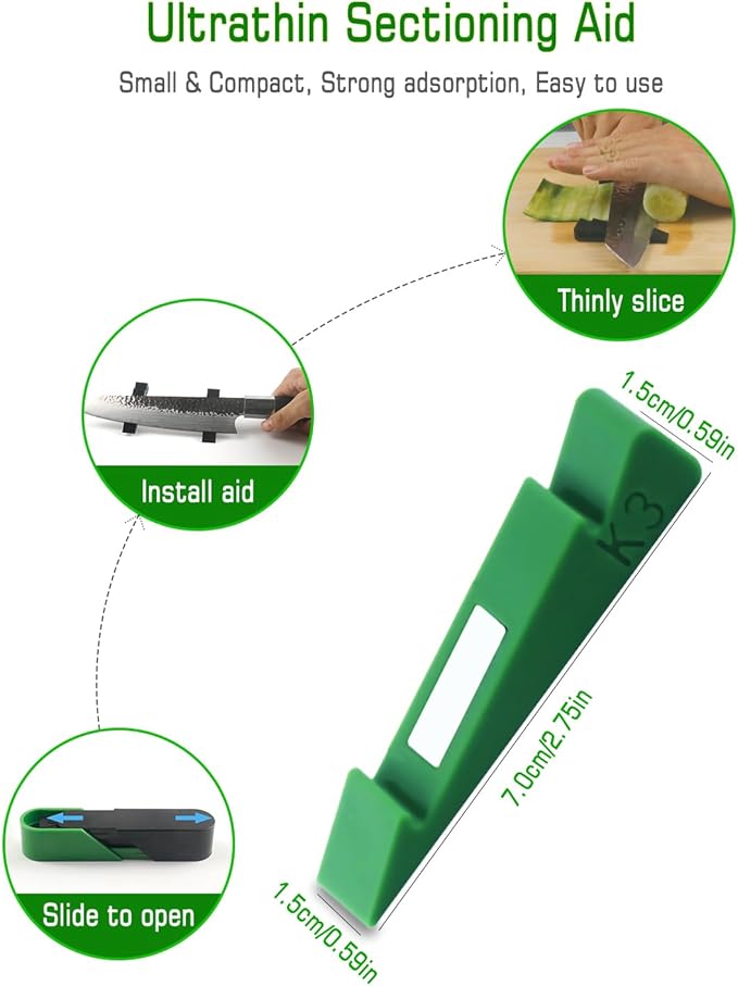 Ultrathin Sectioning Aid, Vegetable Sheet Cutter Slicer, Creative Kitchen Cutting Aid Gadgets Tool, Food Slicer Assistant Tool for Slicing Cucumber Carrot (3mm Green)