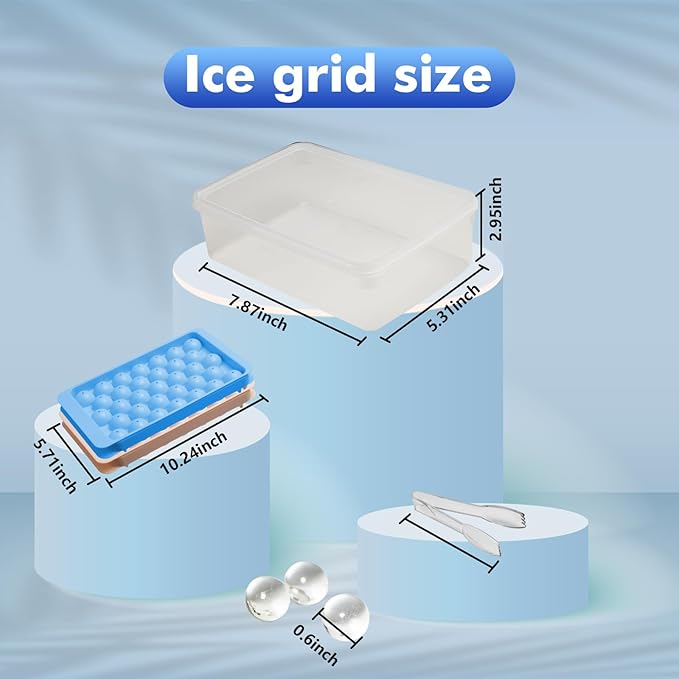 2 Pack Ice Cube Tray with Lid and Bin,Round Ice Cube Trays for Freezer, BPA-Free Circle Mini Ice Maker for Whiskey Cocktail Soda,Home & Bar Use