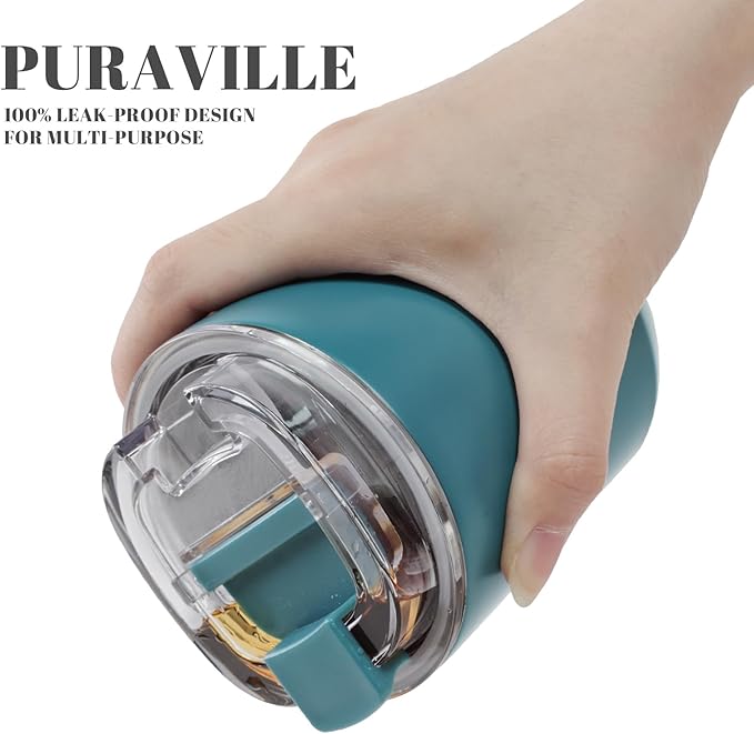 Puraville Insulated Tumblers with Lid, 10 oz Travel Coffee Mug Stainless Steel Vacuum Cup, Leak Proof Reusable Double Walled Coffee Tumbler for Iced and Hot Drinks, Peacock Blue