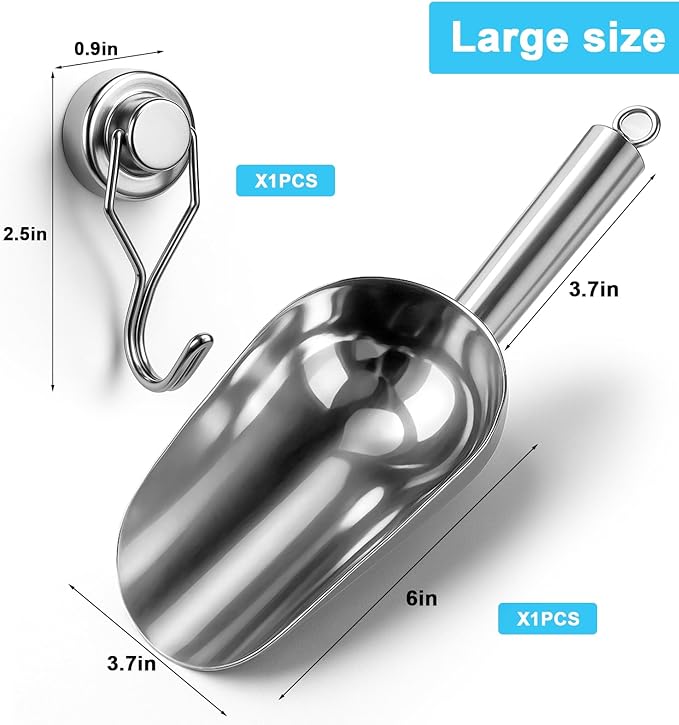 Stainless Steel Ice Scoop for Freezer with Magnetic Hook - Ice Scoop for GE Profile Opal 2.0 Nugget Ice Maker, for Kitchen Bar Party Accessories (12OZ-Silver)