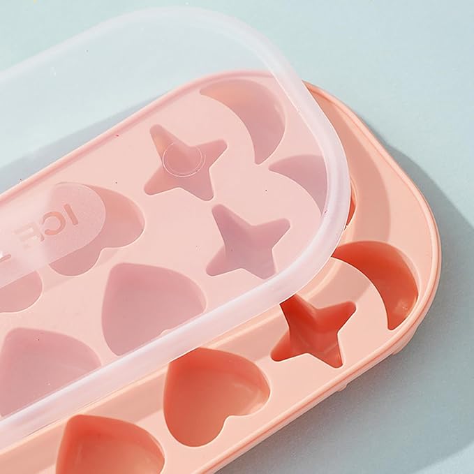 2 Pcs Silicone Ice Cube Tray Mold, Moon Stars and Heart Ice Cube Tray Silicone Molds Silicone Ice Cube Tray with Lid for Ice Cubes, Gelatine, Chocolate, Baking and Candy