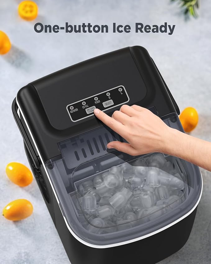 Silonn Ice Makers Countertop, Portable Ice Maker with Self-Cleaning 9 Cubes Ready in 6 Mins 26Lbs/24H 2 Sizes of Bullet Ice, Ice Machine for Home Kitchen and Office