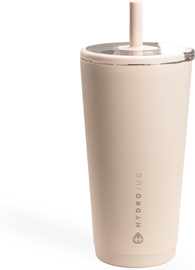 HydroJug Everyday Tumbler 20 oz – Ceramic-Lined Insulated Tumbler with Straw and Soft-Touch Lid, Cup Holder Friendly, Double-Wall Vacuum Insulation, Reusable Travel Cup – Dune
