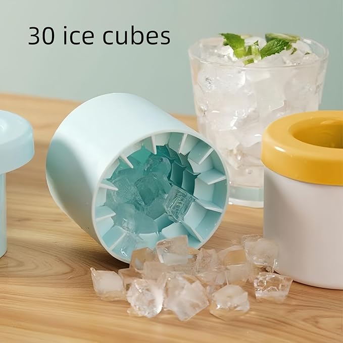3D Upgraded Silicone Ice Cube Tray with Easy Release-30 Cubes, Leak-Proof&Space-Saving for Freezer,RV,Office-BPA-Free Fast Ice Maker for Drinks,Cocktails, Party (Includes Travel Ice Bucket) (Blue)