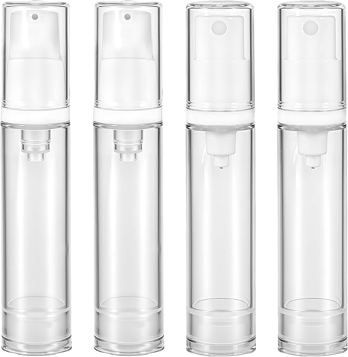 4 Pcs Empty Airless Pump Bottles, Refillable Clear Travel Pump Bottle Lotion Container Vacuum Cosmetic Container Press and Spray Pump Bottle for DIY Foundation Essential Oils Disinfectant Spray (10ml)