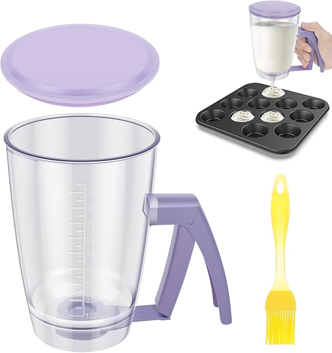 Pancake Batter Dispenser with Squeeze Handle 30.43 oz Batter Separator Baking Tools for Pancakes Cupcake Waffle Muffin Mix Cake