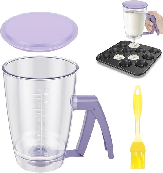 Pancake Batter Dispenser with Squeeze Handle 30.43 oz Batter Separator Baking Tools for Pancakes Cupcake Waffle Muffin Mix Cake