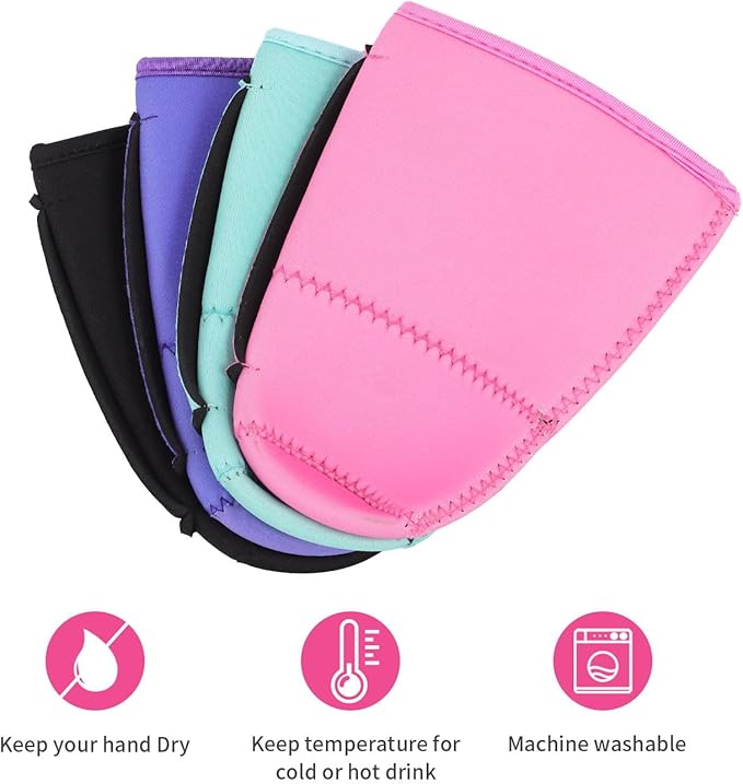 4Pack Reusable Iced Coffee Sleeve Insulator Sleeves for Cold Drinks Beverages, Neoprene Cup Holder for Most Coffee, Fits 30-32oz Large Cups (Solid Color with Handle)