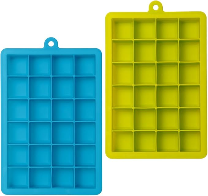 AYI&AYEE Silicone Ice Cube Trays with Lids - 2 Pack - 24 Cavities 1 inch (1.2 tbsp / 20ml / 0.6 fl oz) Square Ice Cubes Baking Molds - BPA free - Easy Release - for Juice, Baby Food, Chocolate & More