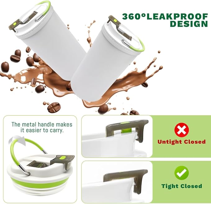 SPLMIFA Travel coffee mugs leak-proof, reusable coffee cup with lid, stainless steel vacuum insulated coffee tumblers, thermal insulation cups for men & women keep drinks hot & cold (6th-White, 12OZ)