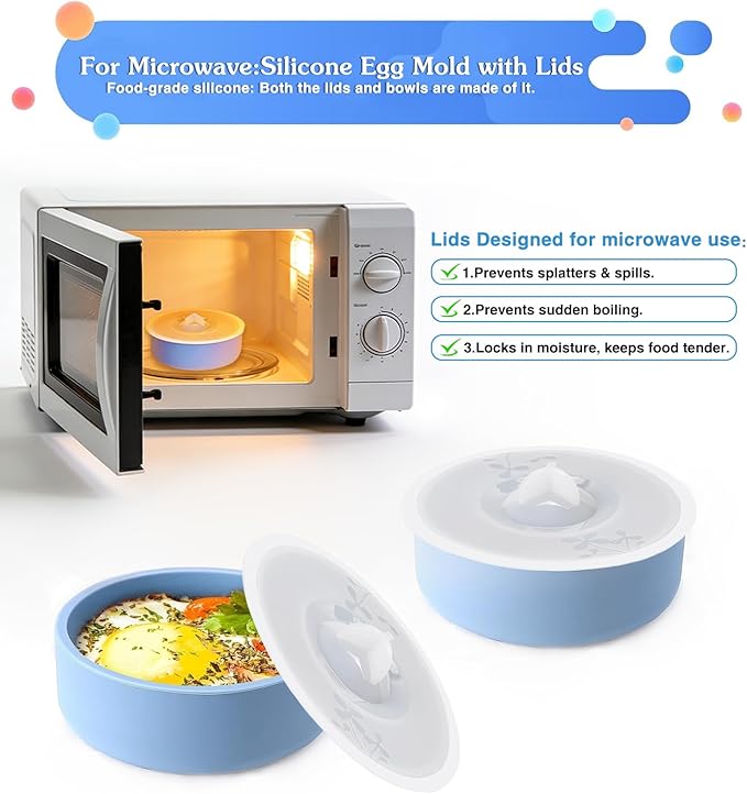 3Pcs ZHYEEDAA Air Fryer Egg Mold,Silicone Egg Molds, Individual Egg Bite Maker Reusable Egg Molds, Microwave Egg Cooker, BPA Free, Dishwasher Safe (Round-with lids)