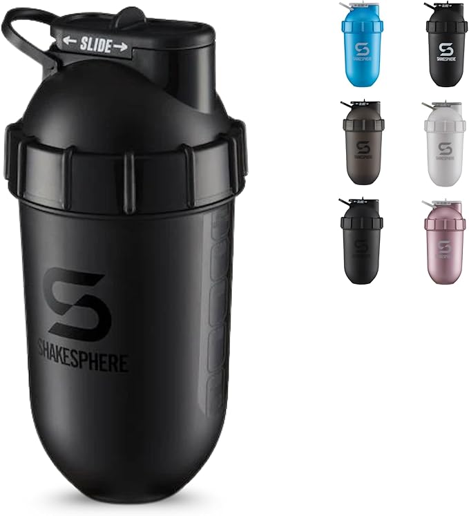 SHAKESPHERE Shaker Bottle - 24oz Leak-Proof Protein Shaker Bottle for Pre Workout, Smoothie and Powder Drink Mixes, No-Blade Mixer for Gym, BPA-Free, Easy Clean & Easy to Carry (Glossy Black)