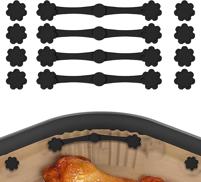 Air Fryer Magnets Silicone Buckle for Parchment Paper Liners, High-Temp Resistant Air Fryer Accessories, Safely Lock Paper from Heating Element or Covering Food, Prevent Burning (Blossom)