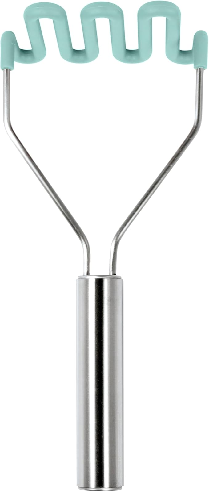 Tovolo Silicone Potato Masher Stainless Steel Handle Aqua Seafoam Green Dishwasher Safe Heat Resistant Non Scratch Handheld Coil Wire Potato Smasher for Nonstick Pans Ergonomic Kitchen Food Prep Tool