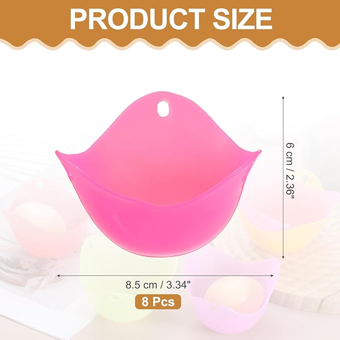 uxcell 8 Pack Egg Poacher, Nonstick Silicone Egg Poacher Cups Poached Cups Kitchen Breakfast Gadget for Microwave Air Fryer Stove Top Cooking Boiled Poached, Fuchsia