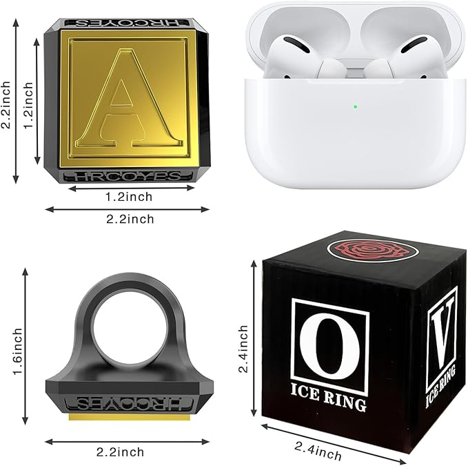 Square Ice Stamp Ring – 3 mm Brass Personalized Cube & Sphere Press, Ready-to-Gift Clear Acrylic Christmas Box, Custom Letter/Pattern Imprint for Whiskey & Cocktails (Letter A)