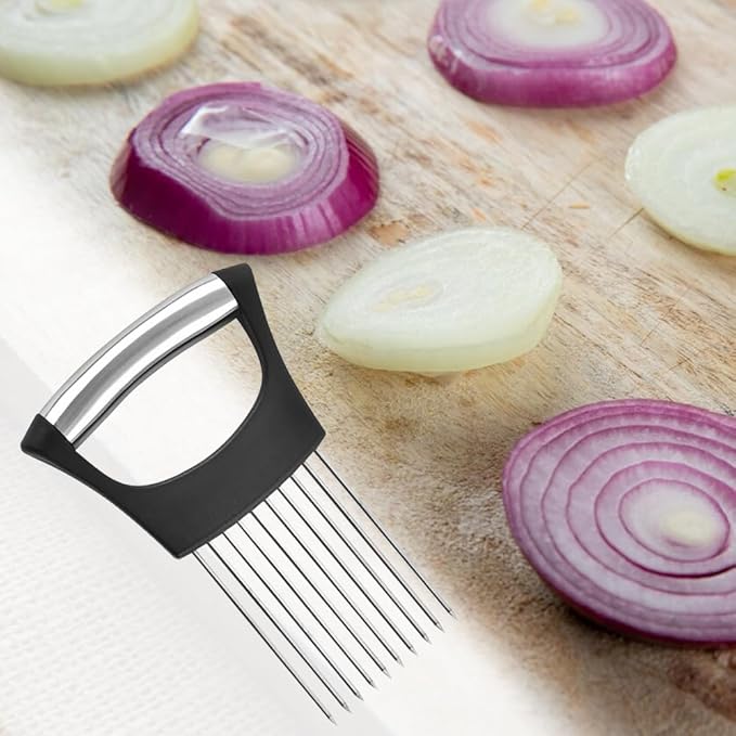 Stainless Steel Onion Holder, 2025 New Vegetable Holder for Slicing, Multifunctional for Fruits and Vegetables, Tool for Meat, Lemon, Onion, Potato, Tomato (1PC)