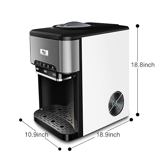 NUNET 3-in-1 Ice Maker Water Dispenser Water Cooler Filled by Water Line w. 10ft Water Inlet Hose 1/2" &1/4" Connector Hot/Cold Water Ready Makes 44 lbs Ice Daily Stores 4lb Ice