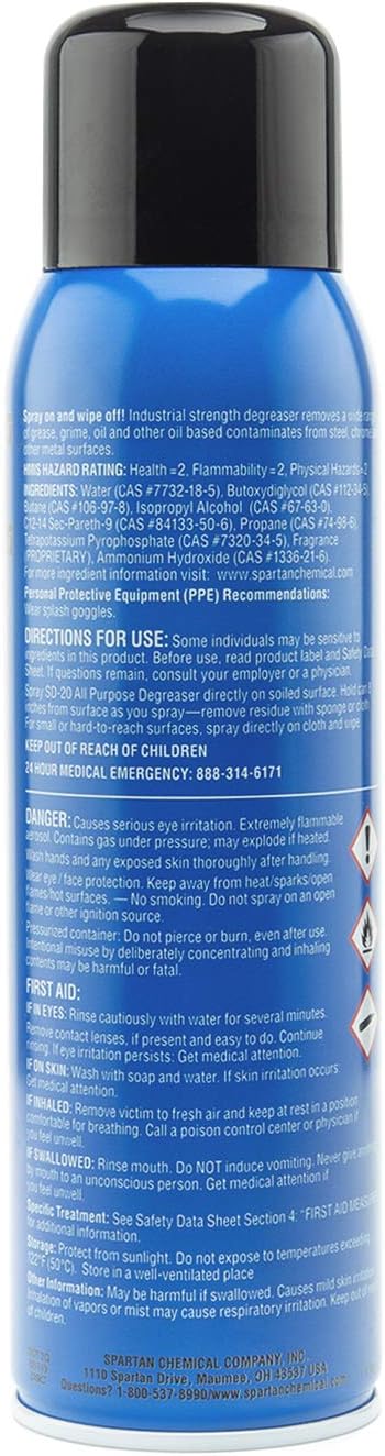 Spartan SD-20 All Purpose Degreaser 1 lb 2 oz/ 510g, Spray on-Wipe Off, Pack of 4