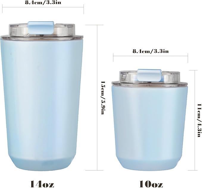 Puraville 2 Pack Insulated Tumblers with Lid, 14 oz Travel Coffee Mug Stainless Steel Vacuum Cup, Leak Proof Double Walled Coffee Tumbler for Iced and Hot Drinks,Pink and Light Blue