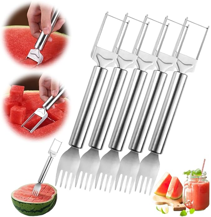 2-in-1 Stainless Steel Fruit Cutter Watermelon Cutter,2026 Watermelon Slicer Watermelon Cutters Melon Cutter Tool, Watermelon Cutting tool Stainless Steel for Kitchen (5pcs)
