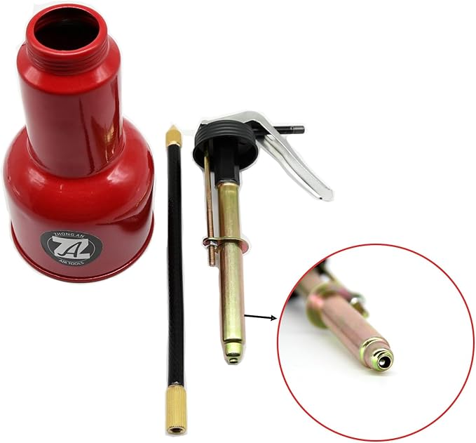 500ML Metal High Pressure Feed Oil Spray Gun Bottle Oil Can with Detachable Metal Straight & Flexible Spout