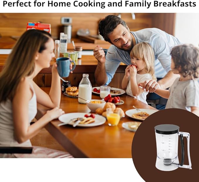 Complete Pancake & Cupcake Batter Dispenser Set - 4 Cup Capacity with Silicone Spatula, Basting Brush & Egg Rings - BPA Free All-In-One Breakfast & Baking Kitchen Tool for Home Cooking