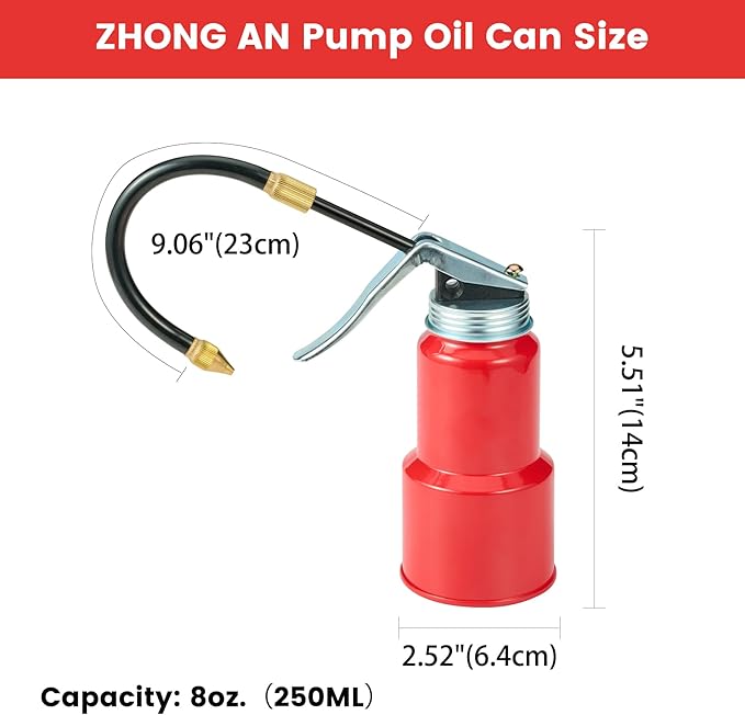 2-Pcs Oil Can Hand Pump Oiler Metal Pump Oil Can 8oz. (250ml) with Metal Straight & Long Flex Spout