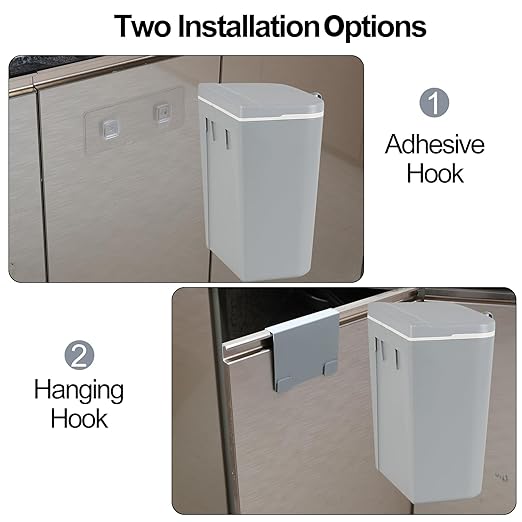 3.2 Gallon/12 L Plastic Wall Mounted Trash Can with Lid, Hanging Garbage Can for Cupboard, Bathroom(Gray)