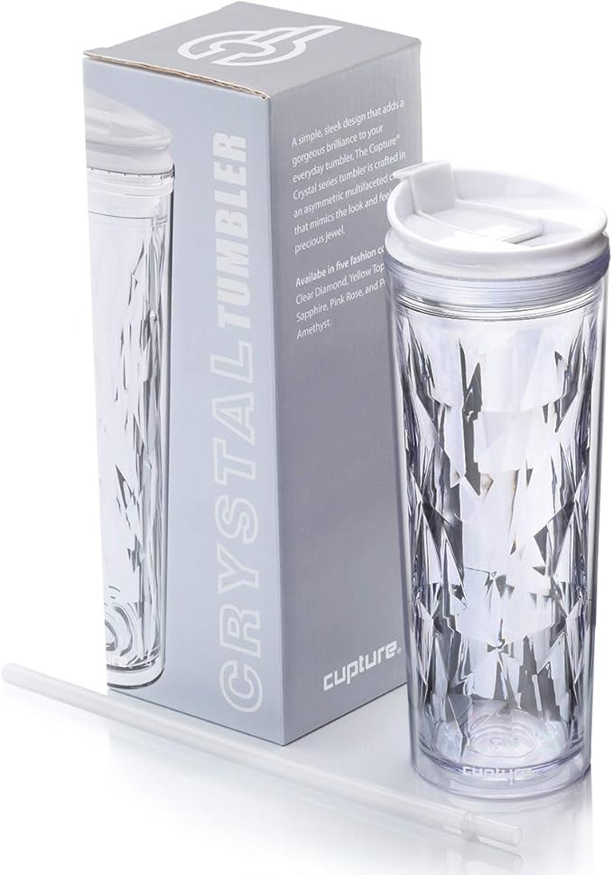 Cupture Crystal Click & Seal Shake Tumbler Cup for Hot or Cold Drinks - 22 oz (Clear Diamond)